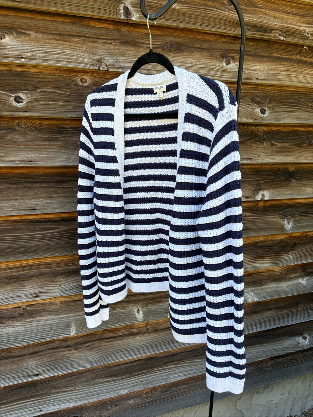 J. Crew Factory Navy and White Striped Open Cardigan